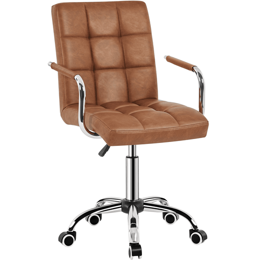 Yaheetech Height Adjustable PU Leather 360¡ã Swivel Office Chair, Retro Brown