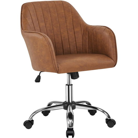 Yaheetech Modern Height-Adjustable Faux Leather Desk Chair, Retro Brown