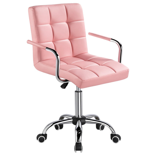 Yaheetech Modern Height Adjustable PU Leather Office Chair, Pink