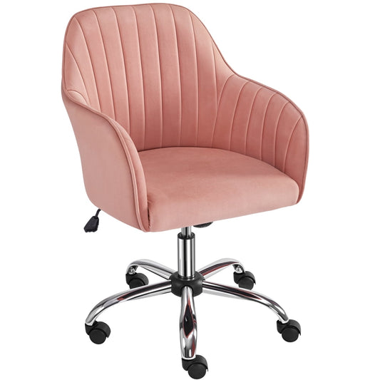 Yaheetech Modern Velvet Height-Adjustable Task Chairs with Armrests, Pink