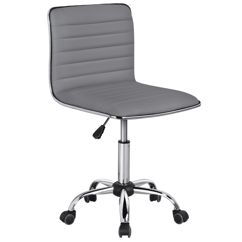 Yaheetech PU Leather Low Back Armless Desk Chair Office Chair with Wheels, Gray