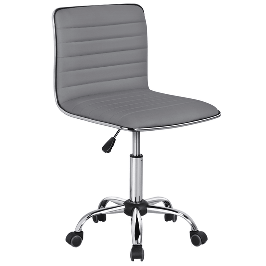 Yaheetech PU Leather Low Back Armless Desk Chair Office Chair with Wheels, Gray