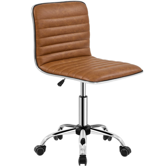 Yaheetech PU Leather Low Back Armless Office Chair with Wheels,Retro Brown