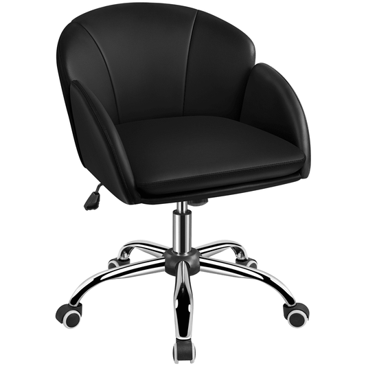 Yaheetech Swivel Rolling Desk Chair Makeup Vanity Chair with Armrests, Black