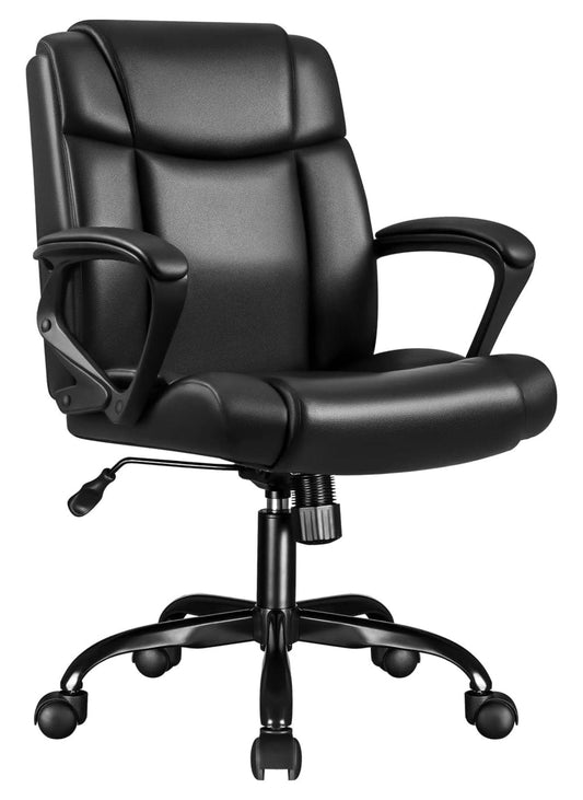 YeSayH Home Office Chair Back Executive Computer Chair Ergonomic Desk Chair Swivel Adjustable PU Leather Chair with Armrests Lumbar Support (Black)