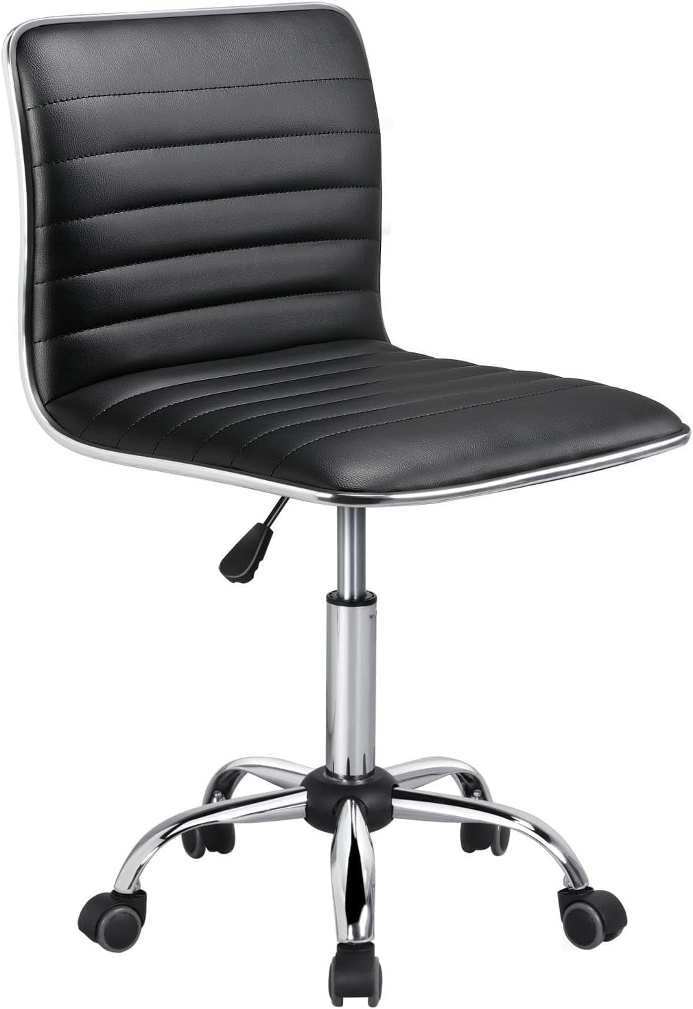 YiSHOP Adjustable Task Chair PU Leather Low Back Ribbed Armless Swivel Black Desk Chair Office Chair Wheels, Black