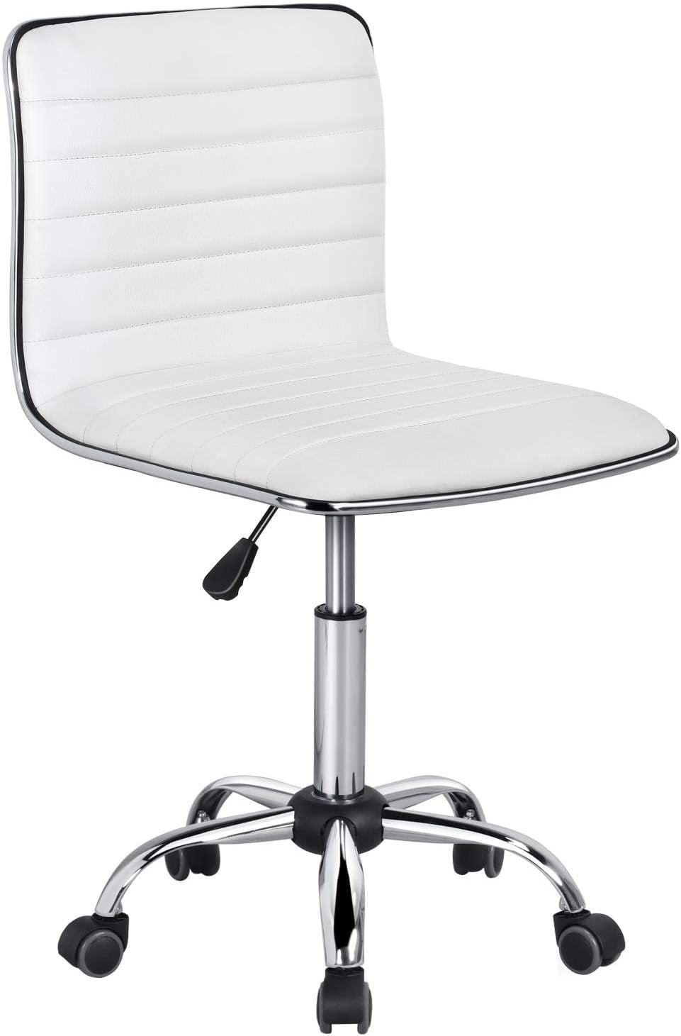 YiSHOP Adjustable Task Chair PU Leather Low Back Ribbed Armless Swivel White Desk Chair Office Chair Wheels