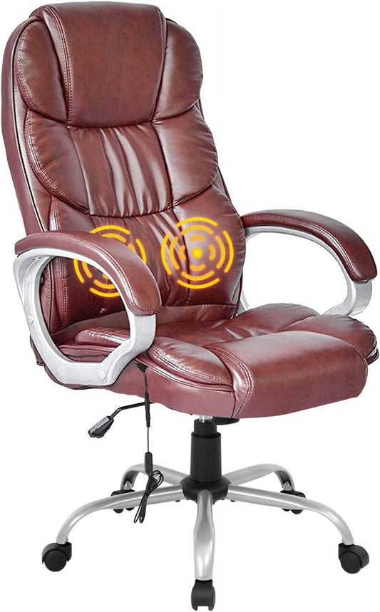 YiSHOP Ergonomic Brown Faux Leather Executive Swivel Chair with Lumbar Support, Armrests and Headrest for Home or Office Use