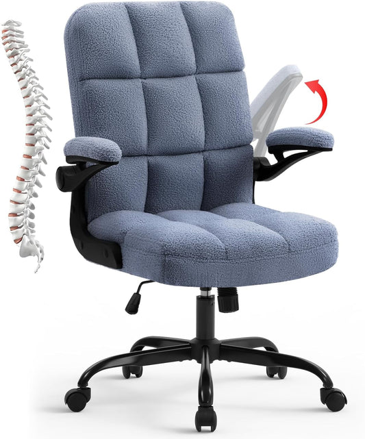 YiSHOP Executive Office Desk Chair High Back Ergonomic Task Chair Computer Faux Fur Chair Home Office Chairs with Lumbar Support, Blue