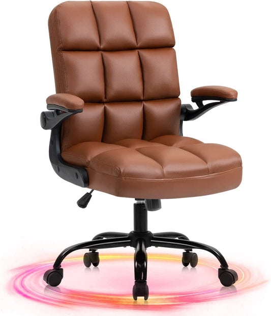 YiSHOP Home Office Chair Ergonomic Desk Executive Chair Computer Task Chair, Rolling Swivel Chair with Arms,Brown