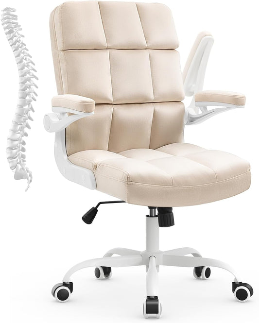YiSHOP Home Office Chair, Velvet Fabric Comfortable Computer Desk Chair Ergonomic Executive Chair with Lumbar Support, Beige