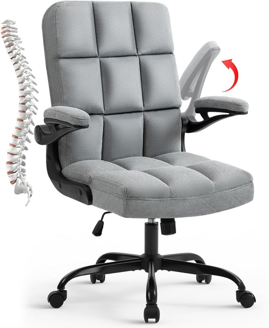 YiSHOP Home Office Chairs Fabric Upholstered Desk Chair with Armrests, Modern Executive Swivel Task Chair for Home Office,Grey