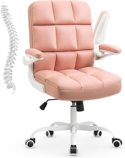 YiSHOP Home Office Desk Chairs Pink PU Leather Office Chair Comfortable Ergonomic Executive Computer Chairs for Women and Adults, Girls