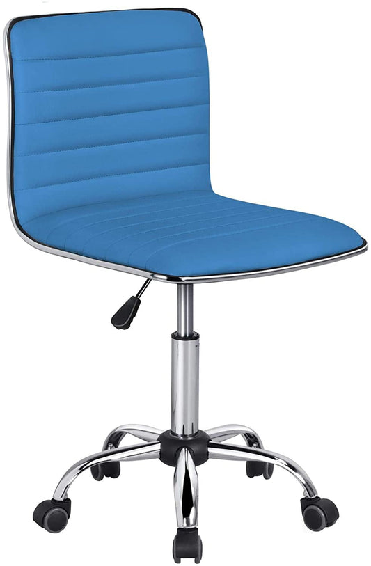 YiSHOP PU Leather Office Chairs, Ribbed Armless Swivel Chairs, Ergonomic Low Back Task Chairs with Wheels Blue