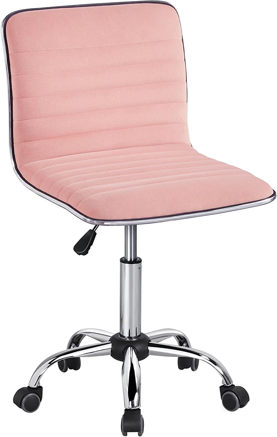 YiSHOP Velvet Low Back Chair Armless Ribbed Office Chair Swivel Task Chair Height Adjustable Chair Apricot Pink