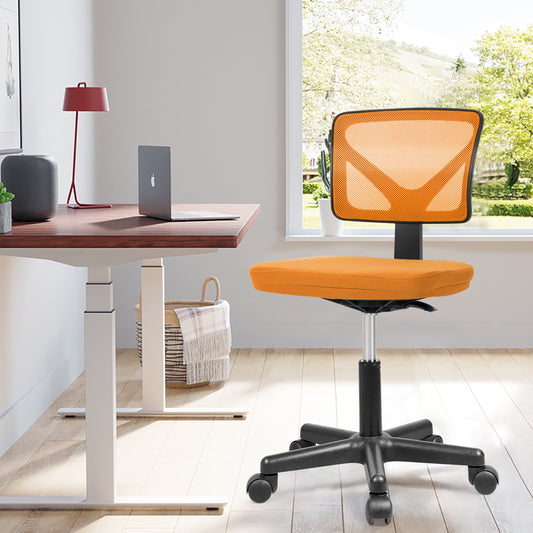 Yoyomax Small Office Chair, Armless Swivel Desk Chair, Adjustable Small Task Chair with Lumbar Support and Wheels for Small Spaces, Orange
