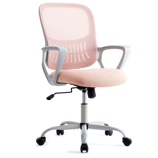 ZUNMOS Ergonomic Office Chair, Mesh Desk Chair with Fixed Armrests for Home Office Standing Desk, Pink