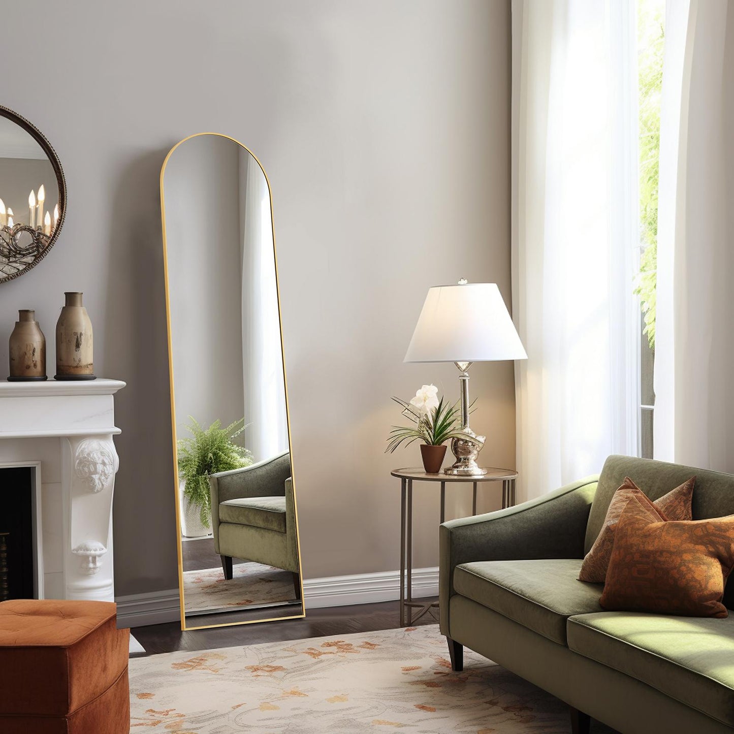 Arched full-length mirror