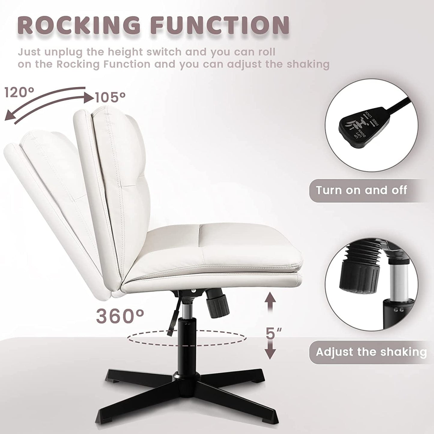 Waleaf PU Leather Armless Office Desk Chair No Wheels,Criss Cross Legged Wide Padded Seat Swivel Vanity Chair