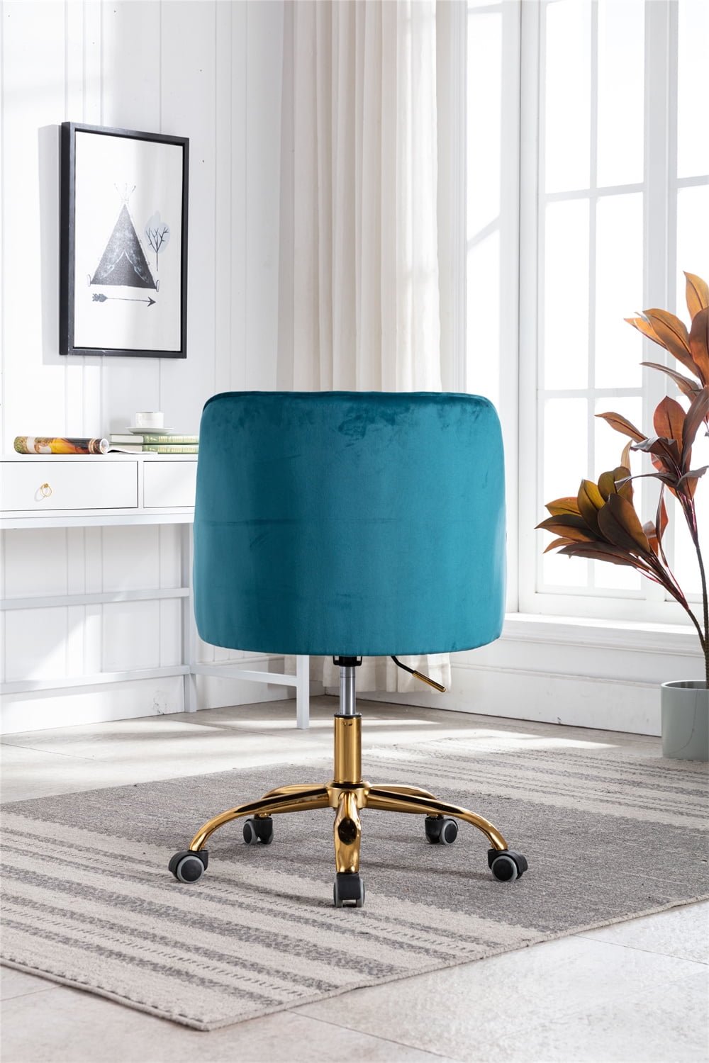 Velvet Home Office Chair, Upholstered Mid Back Ergonomic Computer Desk Chair with Golden Metal Base, Height Adjustable 360¡ã Swivel Shell Armchair Vanity Chair for Living Room Bedroom