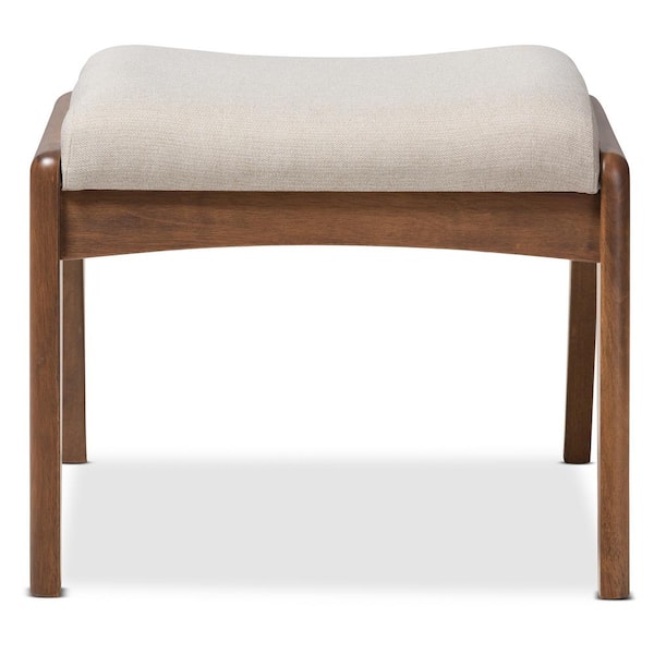Upholstered Ottoman Roxy Mid-Century Beige Fabric Square Shape