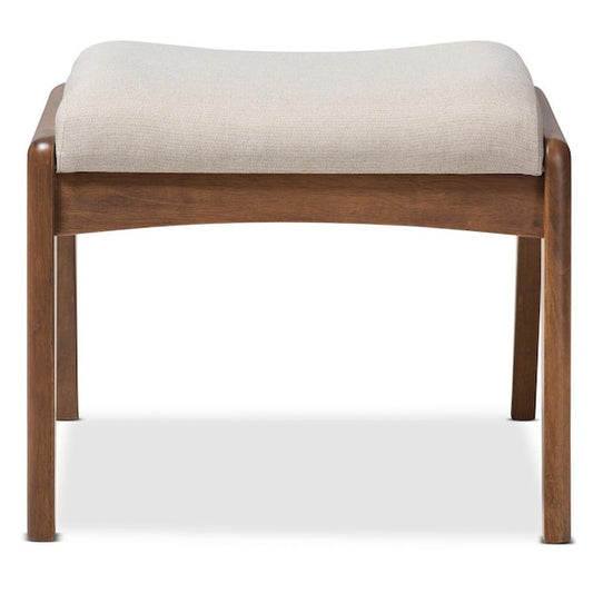 Upholstered Ottoman Roxy Mid-Century Beige Fabric Square Shape