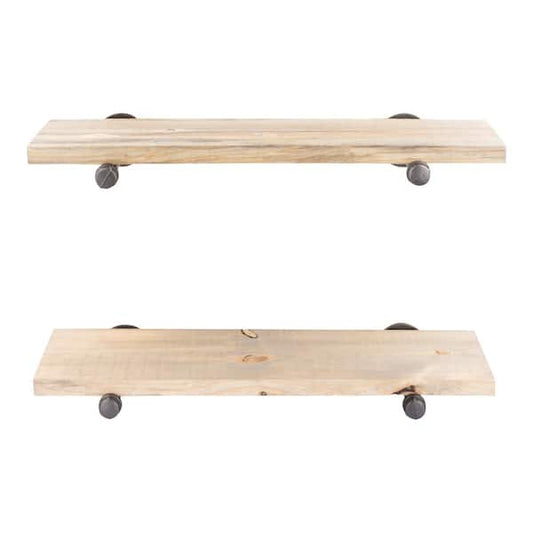 24" x 7.5" Wall Shelf with Steel Pipe Straight Brackets, Tan