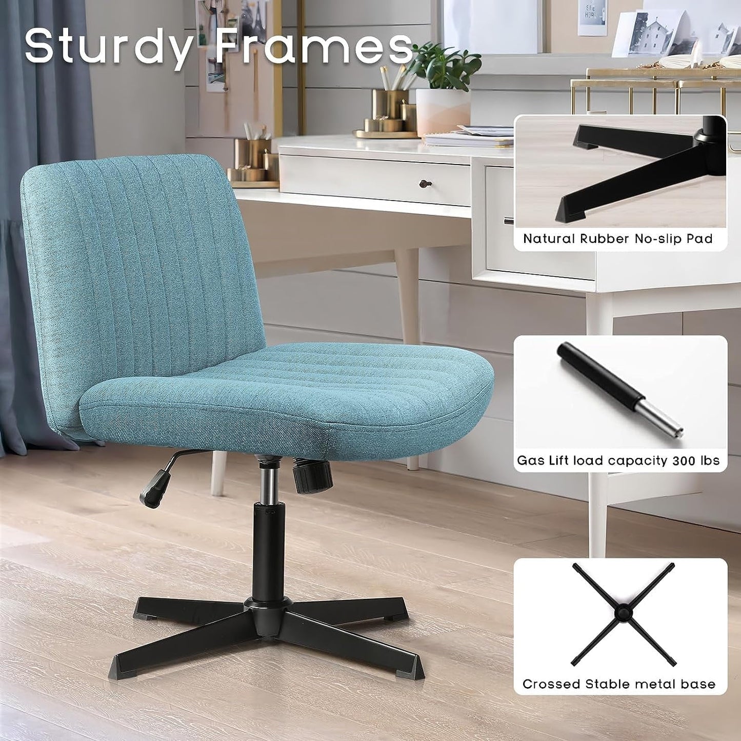 Waleaf Armless Office Desk Chair No Wheels,Fabric Padded Modern Swivel Vanity Chair,Height Adjustable Wide Seat Computer Chair