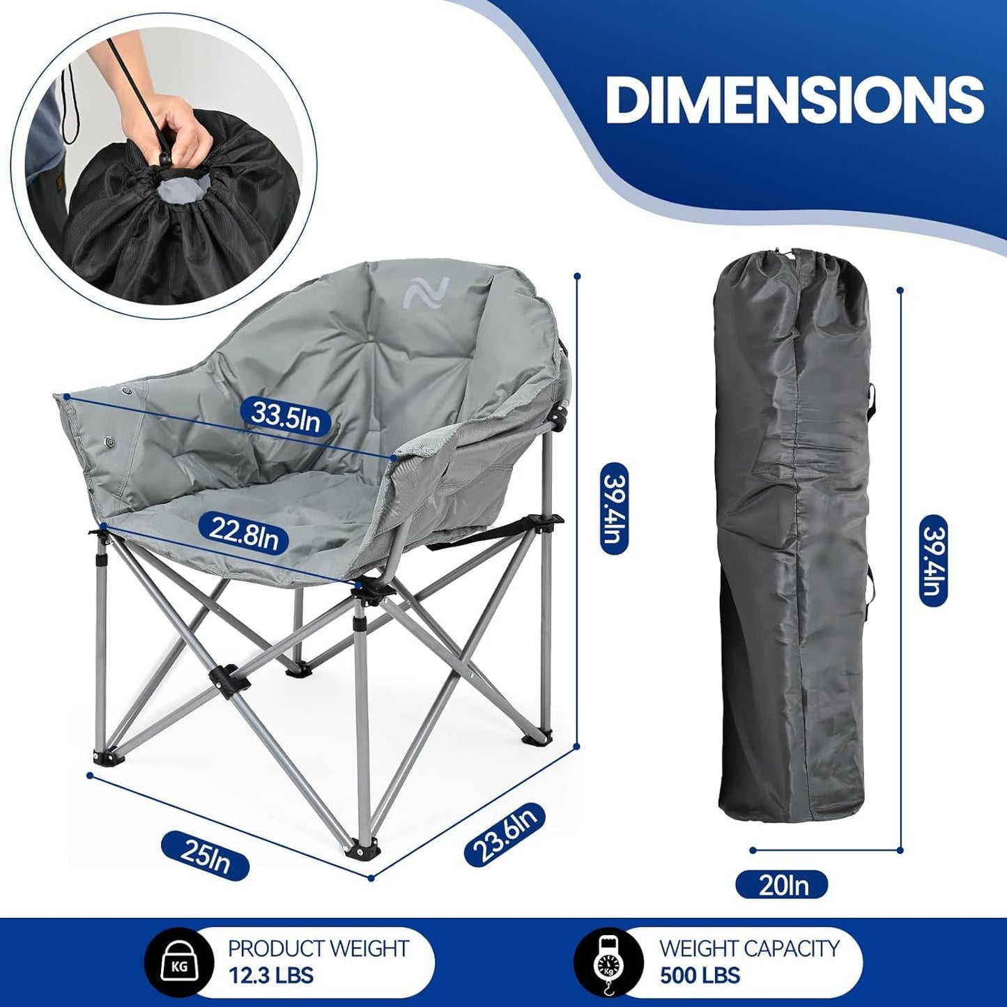 ABORON Oversized Heated Camping Chair, Outdoor Portable Heated Folding Chairs, Patio Lounge Chairs with 3 Heat Levels, Heating Chair for Outdoor Sports, Camping