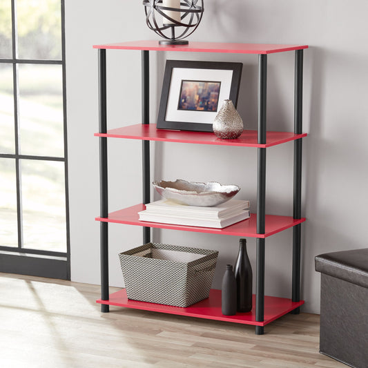 4 Shelves Bookcase Functional Storage, Red & Black