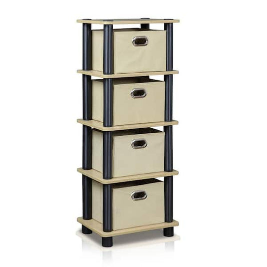4 Removable Bin Drawer Chest Storage Rack, Oak And Black