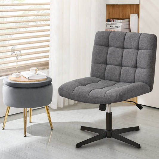 uhomepro Armless Office Chair with No Wheels, Modern Swivel Vanity Chair Height Adjustable Wide Seat Computer Task Chair, Mid-back Chair for Home, Office, Bedroom, Linen Grey