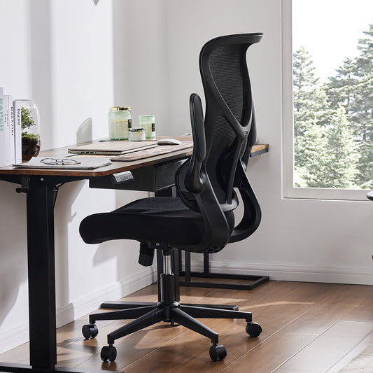 wOod-it Executive High Back Ergonomics Computer Office Chair,Adjustable Height,Rocking Tension and Flip-Up Armrest,Mesh Thick Seat Cushion Swivel Office Chair