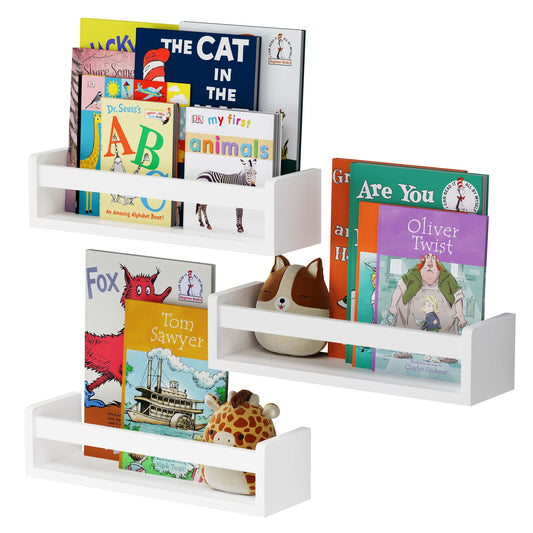 16.5'' Nursery Book Shelves, Wall Bookshelf for Kids, Wood Floating Shelves for Kids Room - Set of 3 - White