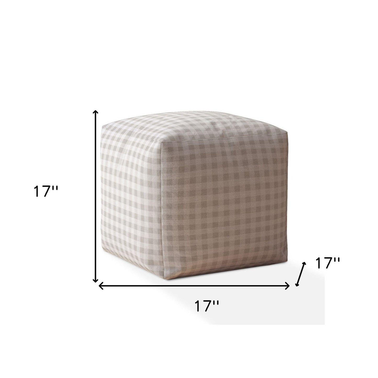 17" Black And Gray Cotton Gingham Pouf Cover