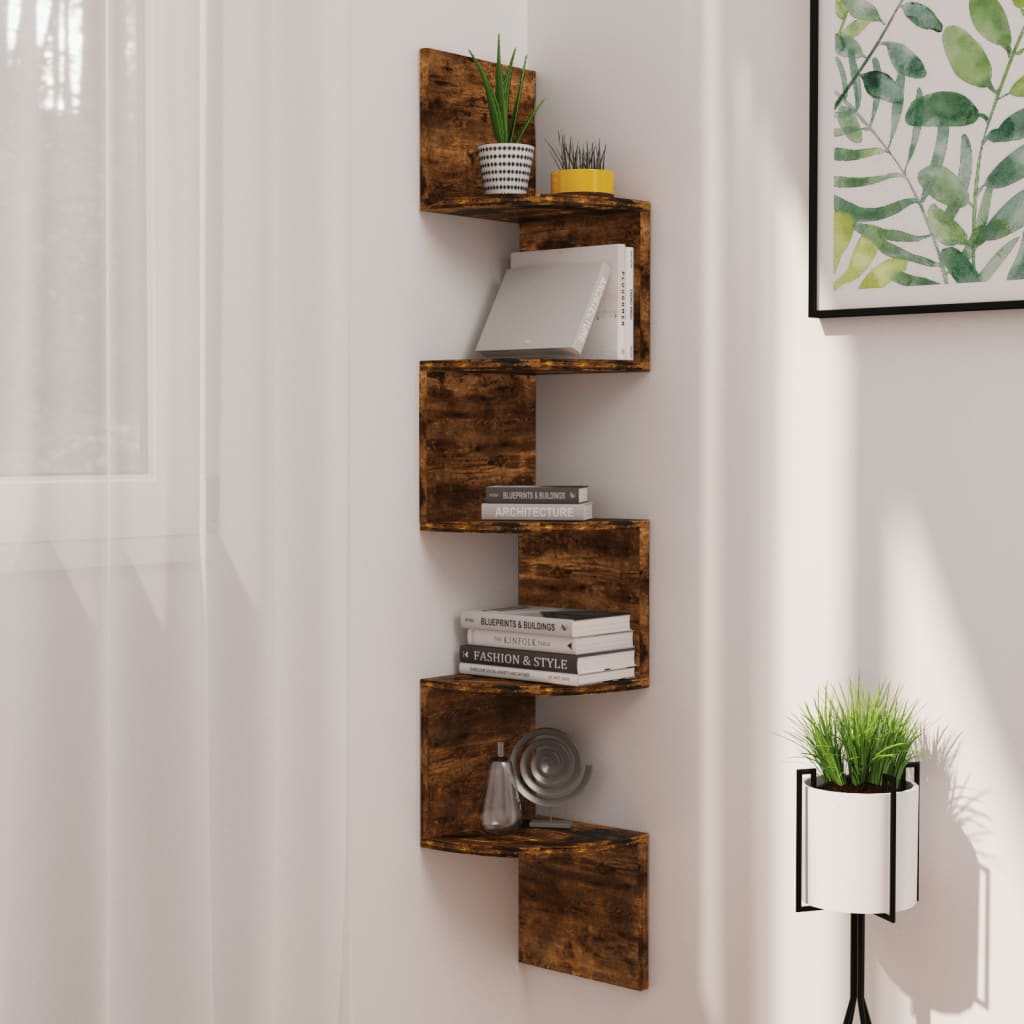 Wall Corner Shelf 7.5&quot;X7.5&quot;X48.4&quot; Engineered Wood
