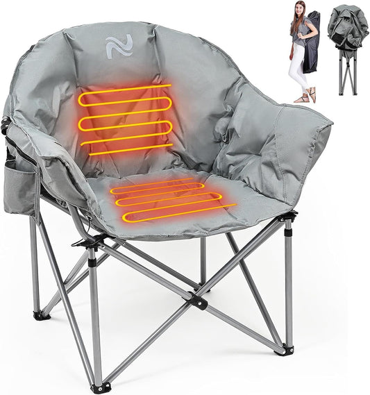 ABORON Oversized Heated Camping Chair, Outdoor Portable Heated Folding Chairs, Patio Lounge Chairs with 3 Heat Levels, Heating Chair for Outdoor Sports, Camping