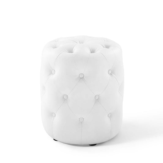 Amour Tufted Button Round Faux Leather Ottoman - East Shore Modern Home Furnishings