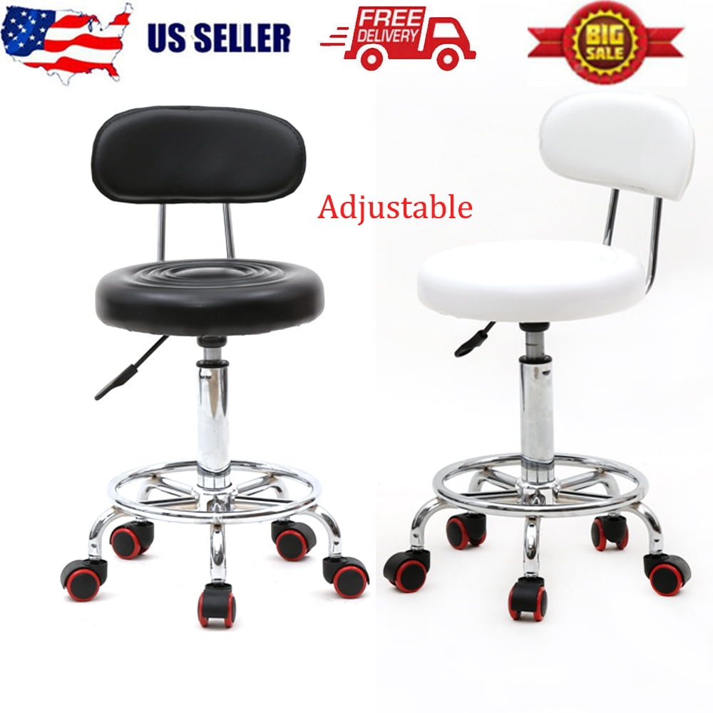 USA Round Adjustable Office Stool Swivel Salon Chair W/ Back Rest Rolling Wheels
