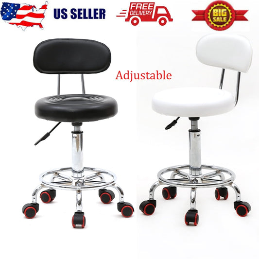 USA Round Adjustable Office Stool Swivel Salon Chair W/ Back Rest Rolling Wheels