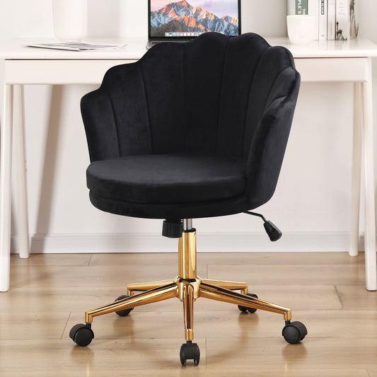 Velvet Home Office Chair Upholstered Desk Chair Adjustable Swivel Vanity Chair,Black