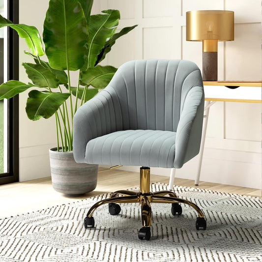 Velvet Home Office Desk Chair Rolling Vanity Armchair Computer Swivel Chairs Adjustable Adult Grey