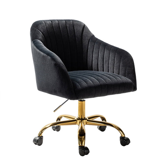 Velvet Home Office Desk Chair Tina's Home Rolling Vanity Armchair Computer Swivel Chairs Adjustable Adult BLACK