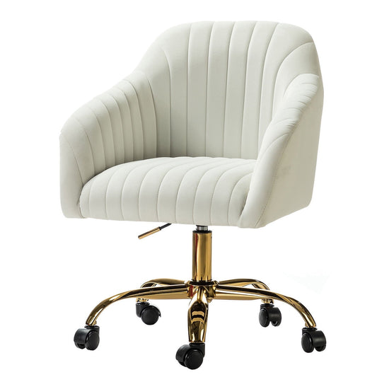 Velvet Home Office Desk Chair, Tina's Home Rolling Vanity Armchair Computer Swivel Chairs Adjustable IVORY