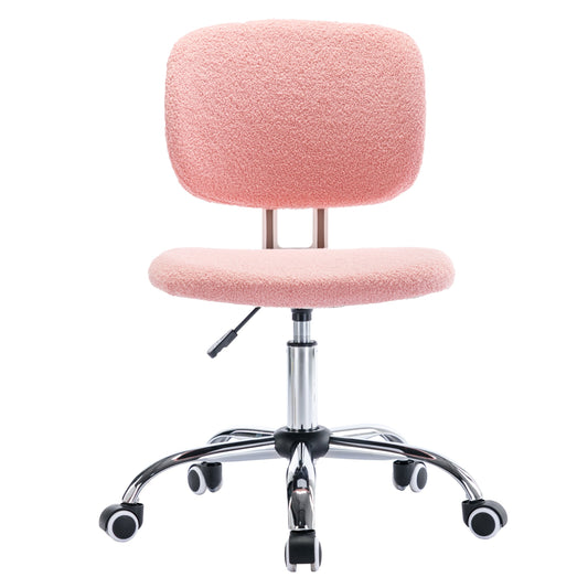 Velvet Makeup Pink Office Desk Chair Bling Desk, Armless Vanity Desk Task Chair with Wheels 360¡ã, Bling Desk Nail Desk for Women, Adjustable Height 10160