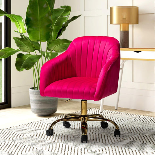 Velvet Office Desk Chair Makeup Vanity Table Chairs Adjustable Armchair Gold Legs Fushia