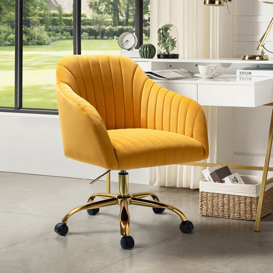 Velvet Office Desk Chair Makeup Vanity Table Chairs Adjustable Armchair Gold Legs Mustard