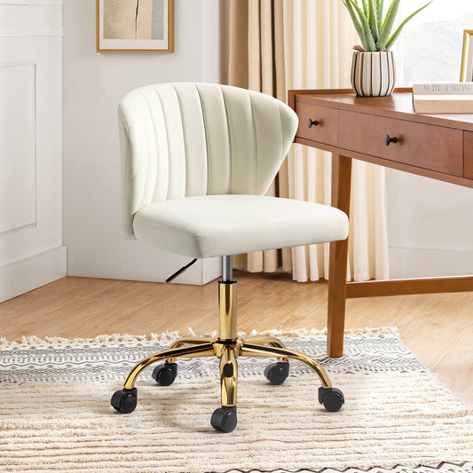 Velvet Task Office Chair Adjustable Makeup Vanity Table Chairs Gold Leg Tufted Back Teens Bedroom Ivory