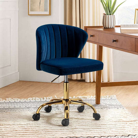 Velvet Task Office Chair Adjustable Makeup Vanity Table Chairs Gold Leg Tufted Back Teens Bedroom Navy