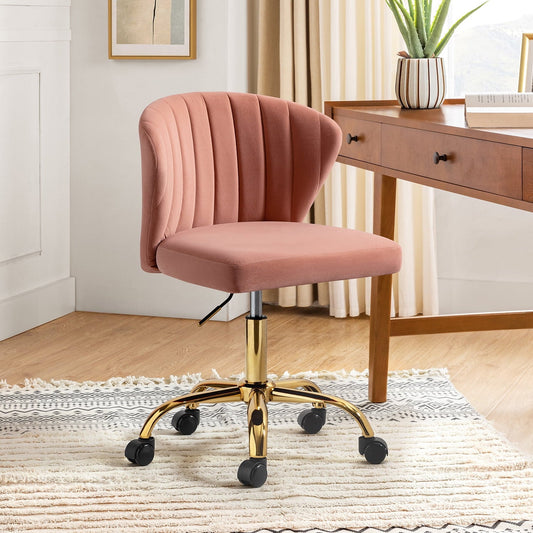 Velvet Task Office Chair Adjustable Makeup Vanity Table Chairs Gold Leg Tufted Back Teens Pink